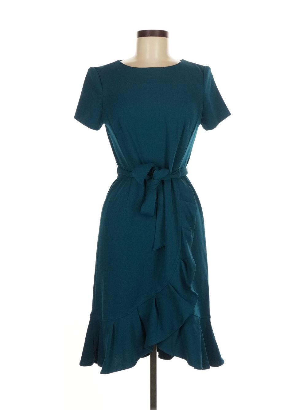 Calvin Klein Teal Ruffle Tie-Waist Midi Dress